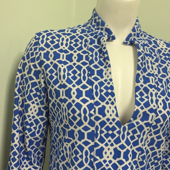 Jude Connally Chris Blue & White Geometric Tunic Top - Small - Picture 3 of 8